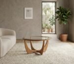 PRITI Round Brown Wooden with Glass Coffee Table