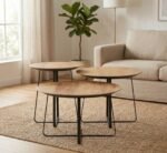PRITI Round Set of 3 Coffee Tables (Wooden & Metal Legs )