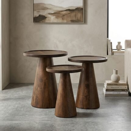 PRITI Solid Wood Tray Top Nesting Tables Set of 3