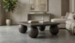 PRITI Square Coffee Table (Black Wood with Ball Legs )