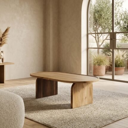 PRITI Wood Curved Coffee Table (Solid Wood )