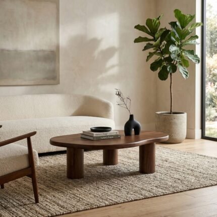 PRITI Wood Organic Shape Coffee Table (Solid Wood )