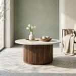 PRITI Round Marble and Wood Coffee Table - Image 3