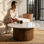 PRITI Round Marble and Wood Coffee Table - Image 2