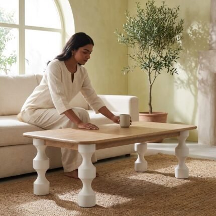 Sustainable Wooden Turned Leg Coffee Table (Solid Wood)