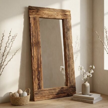 PRITI Railway Wooden Frame Mirror (Solid Wood)