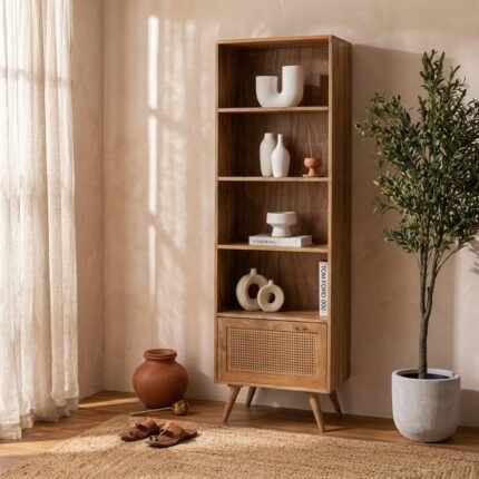 PRITI Rattan Bookcase/Shelves (Solid Wood & cane )
