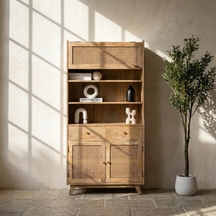 PRITI Rattan Display Cabinet (Solid Wood with Cane )