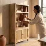 PRITI Rattan Wooden Bookshelves (Solid Wood & cane ) - Image 2