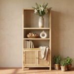 PRITI Rattan Wooden Bookshelves (Solid Wood & cane )