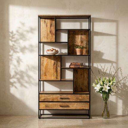 PRITI Shelf Unit with Two Drawers (Solid Wood )