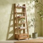 PRITI Wooden Bookcase with Rattan Drawer (Solid Wood )