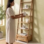 PRITI Wooden Bookcase with Rattan Drawer (Solid Wood ) - Image 2