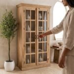 PRITI Wooden Display Shelf mango wood with mirror - Image 3