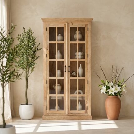 PRITI Wooden Display Shelf mango wood with mirror