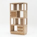 PRITI Wooden Rattan Bookcase (Solid Wood & cane )