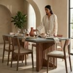PRITI Dining Table with Stone Top (Solid Wood )