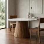 PRITI 48" Round Marble Dining Table (Marble Top & Wooden Base) - Image 2