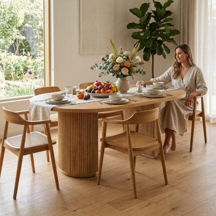 PRITI Modern Natural Oval Dining Table (Solid Wood )