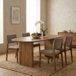PRITI Natural Wooden 200cm Curved Dining Table, Seats 4-6 (Solid Wood) - Image 2