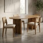 PRITI Natural Wooden 200cm Curved Dining Table, Seats 4-6 (Solid Wood)