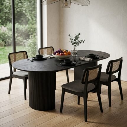 PRITI Oval Dining Table, Black Wood