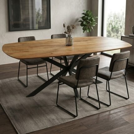 PRITI Oval Wood Dining Table 160x90 cm (Solid Wood )