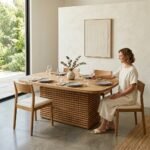 PRITI Rectangular Dining Table (Solid Wood with cane ) - Image 2