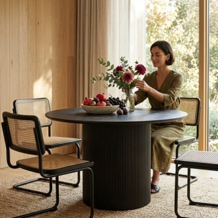 PRITI Round Dining Table, Black Wood