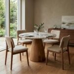 PRITI Round Marble Top Solid Wood Base Dining Table - Image 3