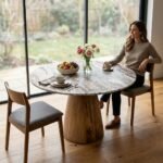 PRITI Round Marble Top Solid Wood Base Dining Table