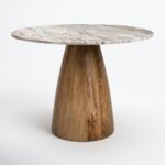 PRITI Round Marble Top Solid Wood Base Dining Table