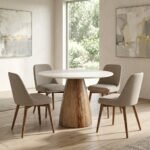 PRITI Round Marble Top Solid Wood Base Dining Table - Image 3