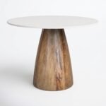 PRITI Round Marble Top Solid Wood Base Dining Table