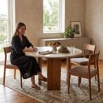 PRITI Round Stone Top Solid Wood Base Dining Table - Image 2