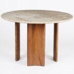 PRITI Round Stone Top Solid Wood Base Dining Table - Image 9