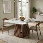 PRITI Solid Wood & Marble Square Dining Table - Image 3