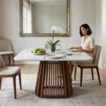 PRITI Solid Wood & Marble Square Dining Table