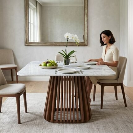 PRITI Solid Wood & Marble Square Dining Table