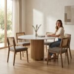 PRITI White Marble Round Dining Table with Base, Seats 4