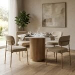 PRITI White Marble Round Dining Table with Base, Seats 4 - Image 3