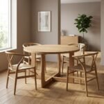 PRITI Wooden 120cm Round Dining Table, Seats 4 (Solid Wood ) - Image 2