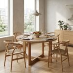 PRITI Wooden 120cm Round Dining Table, Seats 4 (Solid Wood ) - Image 3