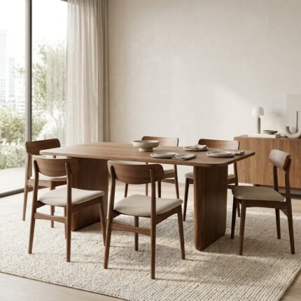 PRITI Wooden 175cm Dining Table, Seats 4-6 (Solid Wood)