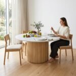 PRITI Wooden/Marble Reeded Coffee Table (Solid Wood )