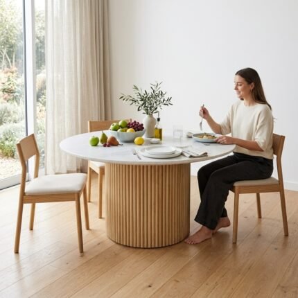 PRITI Wooden/Marble Reeded Coffee Table (Solid Wood )