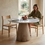 Round Marble Top Solid Wood Base Dining Table - PRITI
