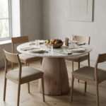 Round Marble Top Solid Wood Base Dining Table - PRITI - Image 3