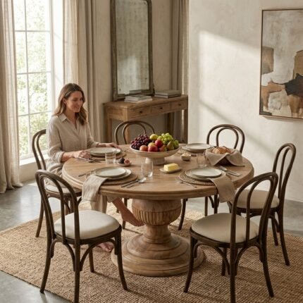 PRITI Wooden Dining Table with Hourglass Leg (2 Sizes)