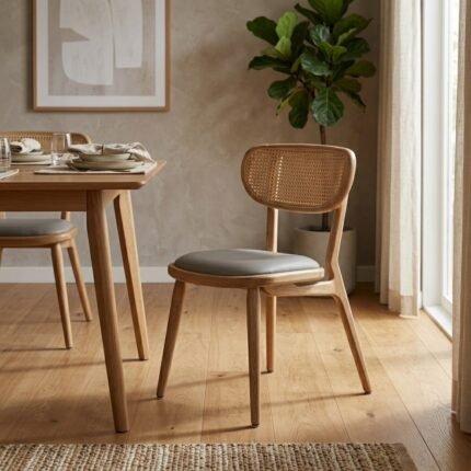 PRITI Dining & Study Chair with Rattan Back (Solid Wood with Cane )